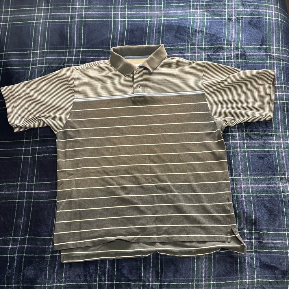 Y2K 2000s Men's Striped Adidas Polo Shirt black/brown ombré color. Size L
